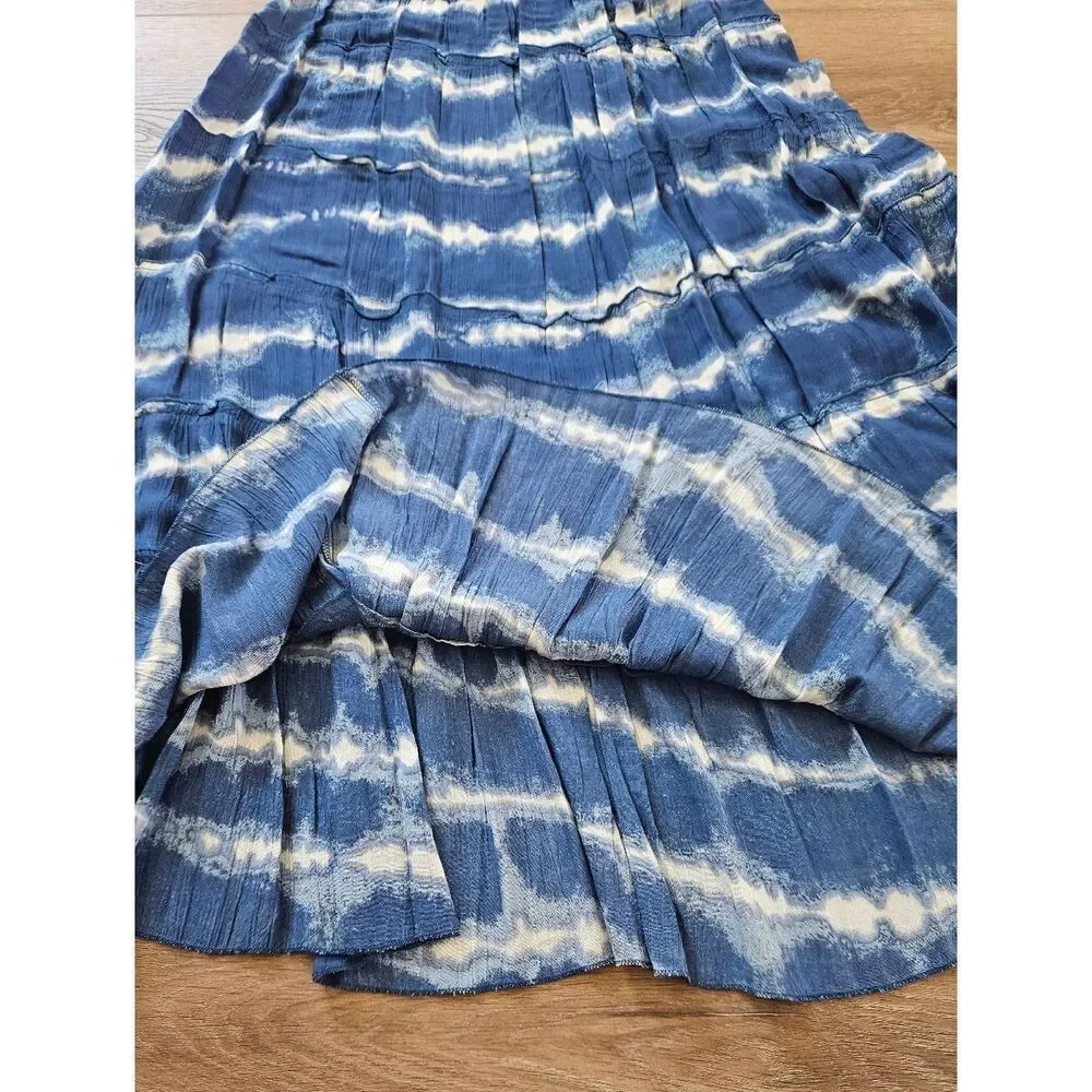 Kim Rogers Blue Tie-dye Tiered Maxi Skirt Size M